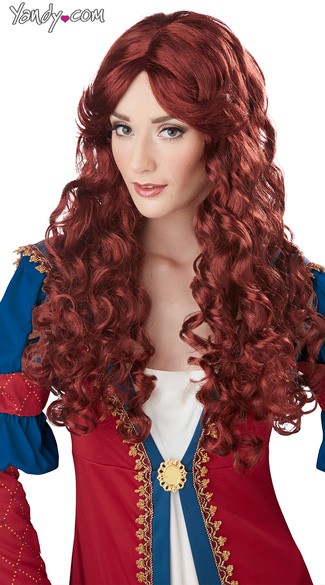 Renaissance Wig, Long Curly Red Wig, Curled Red Wig, Long Auburn Wig