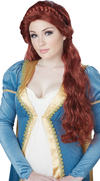 Red Medieval Beauty Wig, Red Long Wig, Braided Red Wig