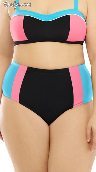 Plus Size High Waisted Eighties Pulse Bikini Bottom, Plus Size Bikini Bottom, Plus Size High Waisted Bikini Bottom