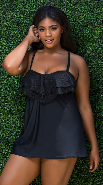Plus Size Black Crochet Cover-Up, Plus Size Crochet Swim Cover-Up, Plus Size Swim Dress