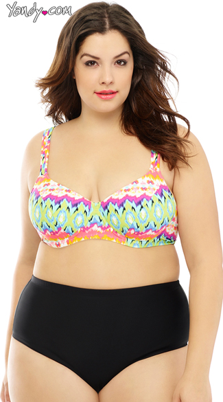 Plus Size Rainbow Blast Bikini Top, Plus Size Patterned Bikini Top, Plus Size Rainbow Bikini Top