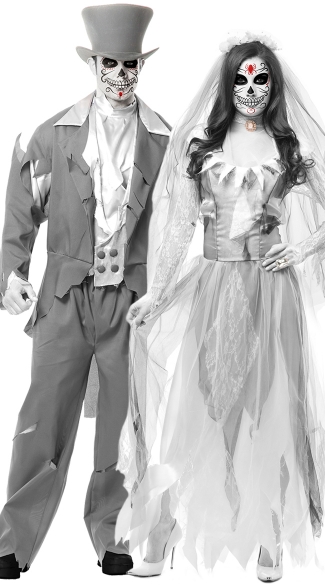 Ghost Bride and Groom Couples Costume, Ghost Groom Costume, Skeleton Groom Costume, Scary Groom Suit Costume, Ghost Bride Costume, Scary Bride Costume, Dia De Los Muertos Bride Costume