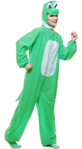 Men\'s Green Dino Costume, Yoshimoto The Green Dino Adult Costume, Mario Brothers Dino Costume, Green Dino Full Body Costume