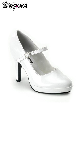 4\" White Mary Jane Shoe, Simple White Mary Jane Shoes - Yandy.com