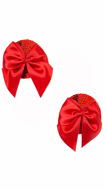 Red Sequin Pasties With Red Bows, Christmas Pasties