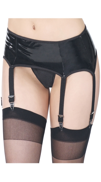 Wet Look Garter Belt, Pleather Garter Belt, Black Wet Garter Belt