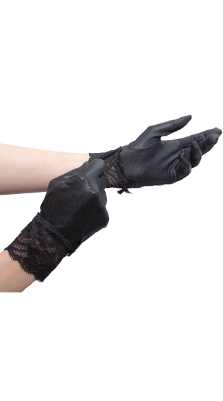 Wet Look Wrist Gloves, Black Lace Gloves, Wet Look Gloves