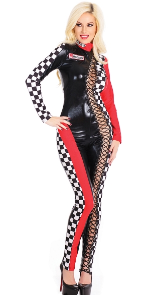 Lace Up Racer Jumpsuit Sexy Race Driver Costume Adult Woman Race Car Driver Outfit 5550