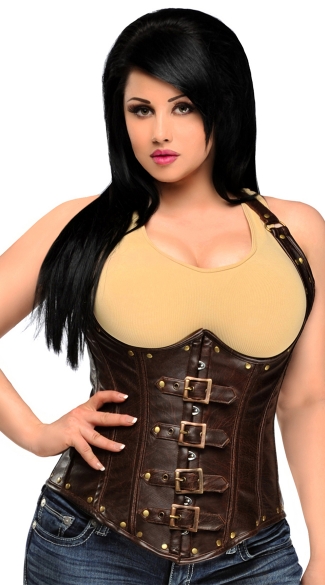 Plus Size Faux Leather Underbust Corset, Plus Size Open Cup Corset, Plus Size Buckle Faux Leather Corset