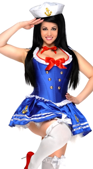 Plus Size Sexy First Mate Sailor Corset Costume, Plus Size Pin-Up Sailor Costume, Plus Size Womens Sexy Sailor Costume