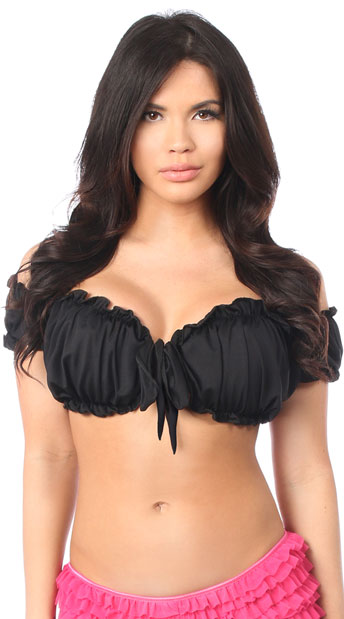 Black Peasant Top, Black Crop Top, Black Shirt