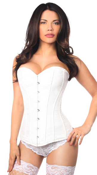Plus Size Lavish White Brocade Corset, Plus Size White Brocade Corset, Plus Size White Corset