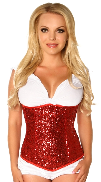 Lavish Red Sequin Underbust Corset, Red Sequin Corset, Sequin Corset