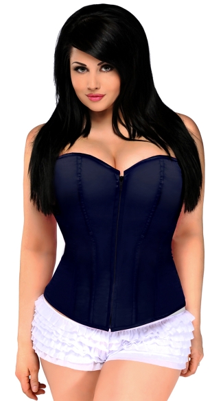 Navy Blue Sweetheart Corset, Blue Satin Corset, Blue Sweet Heart Corset