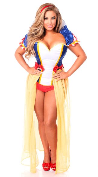 Plus Size Romantic Snow Princess Corset Costume, Plus Size Sexy Princess Costume, Plus Size Sexy Yellow Princess Costume