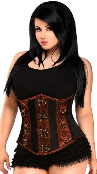 Plus Size Black & Brown Steel Boned Underbust Corset, Plus Size Underbust Corset, Plus Size Black and Brown Corset
