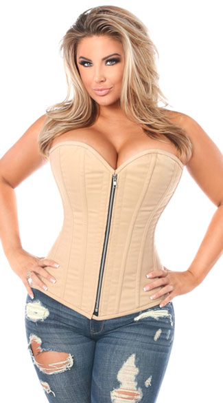 Plus Size Tan Steel Boned Cotton Corset, Plus Size Tan Steel Boned Corset, Plus Size Cotton Corset