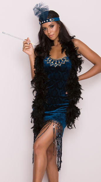 Downtown Doll Costume, Blue Flapper Costume, Sexy Flapper Costume