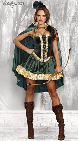 Sexy Robin Hood Costume, Sexy Sherwood Warrior Costume, Green and Gold Sexy Robin Hood Costume