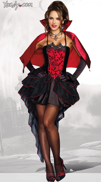 To Die For Vampire Costume, Sexy Corset Vamp Costume, Gorgeous Black and Red Vamp Costume