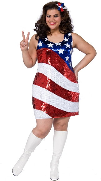 Plus Size Sequin American Spirit, Plus Size Sequin Patriotic Dresses, Plus Size Patriotic Costumes