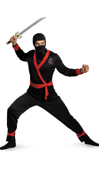 Men\'s Ninja Master Costume, Mens Black and Red Ninja Costume