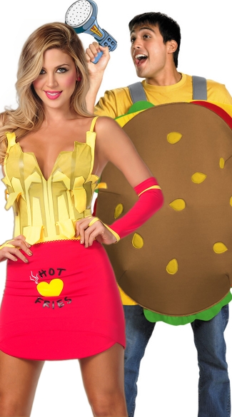 Hamburger And Fries Couples Costume, Sexy Hamburger And French Fry Costumes, Fries And Burger Couples Costume, Burger and Fries Couples Costume