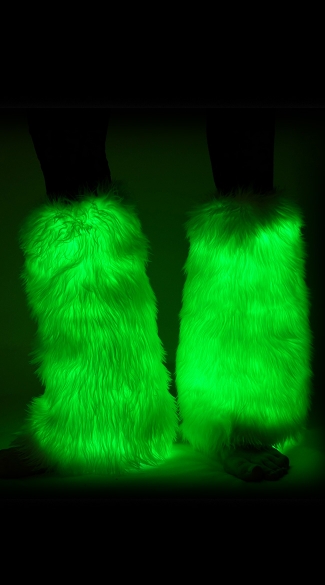 Fuzzy Light Up Green Legwarmers, Light Up Leg Warmers, Green Furry Leg Warmers