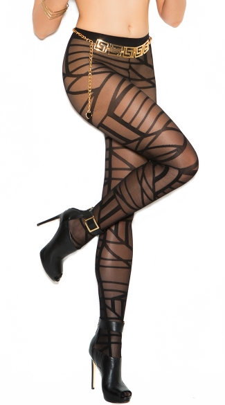 Sheer Pantyhose With Geometric Pattern, Patterned Pantyhose, Patterned Nylon Stockings