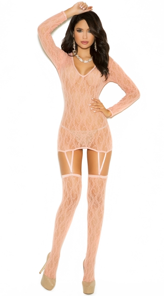Long Sleeve Lace Chemise and Matching Stockings, Lace Cami and Stockings Set, Long Sleeve Cami and Stockings Set