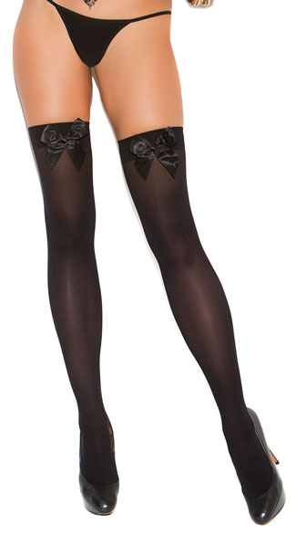 Plus Size Thigh High with Satin Bow, Plus Size Thigh High Stockings with Satin Bow, Plus Size Satin Bow Thigh High Stockings