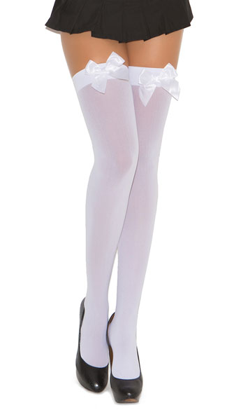 Thigh Highs with Satin Bow, Thigh High Stockings with Satin Bow, Satin Bow Thigh High Stockings