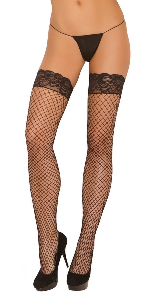 Plus Size Fence Net Thigh Highs with Lace Top, Plus Size Stay Up Stockings