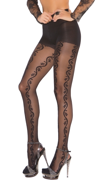 Pantyhose with Vine Detail, Vine Stripe Pantyhose