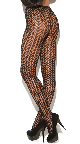 Black Feather Pantyhose, Seamless Pantyhose, Pattern Tights