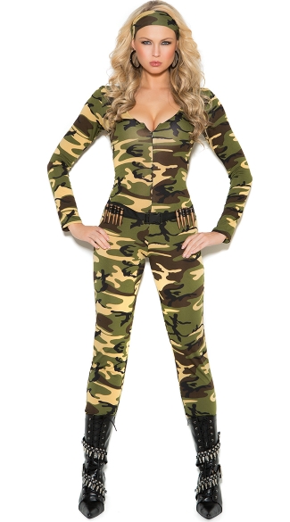 Sexy Combat Warrior Costume, Sexy Army Costume, Camo Jumpsuit