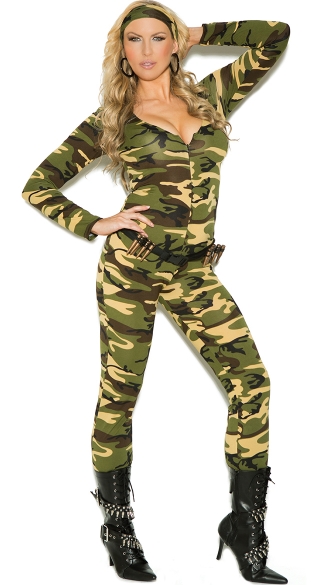 Sexy Combat Warrior Costume, Sexy Army Costume, Camouflage Jumpsuit