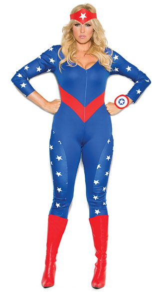 Plus Size Cute American Hero Costume, Plus Size Sexy American Costume, Plus Size Sexy Superhero Costume