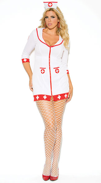 Plus Size Cardiac Arrest Nurse Costume, Plus Size Sexy Nurse Costume, Plus Size White and Red Nurse Costume