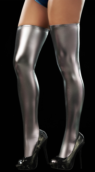 Sexy Metallic Thigh High Stockings Thigh High Leggings Extra Long Wet Look Thigh Highs