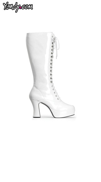 4\" Heel White Platform Lace Up Boot