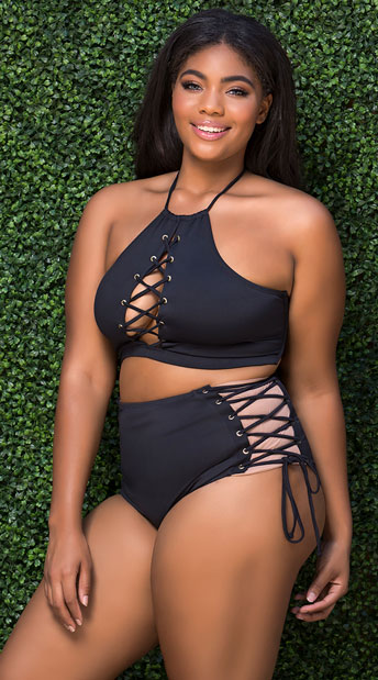 Plus Size Yandy High Waisted Bikini Bottom Plus Size Lace Up Bikini