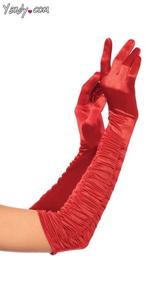 Elbow Length Ruched Satin Gloves