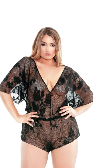 Plus Size Lace Romper with Adjustable Waist, Plus Size Lace Romper, Plus Size Lingerie