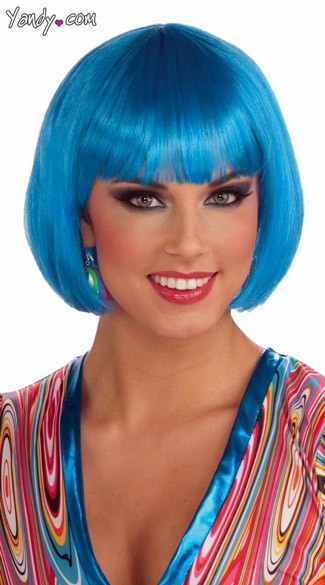 Chic Blue Bob Wig, Short Turquoise Wig, Blue Diva Wig With Bangs