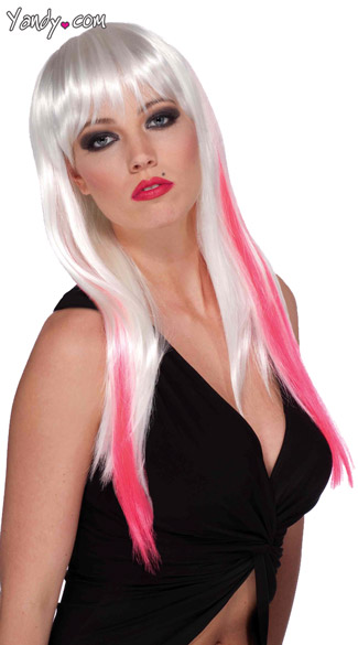 White and Pink Slash Wig