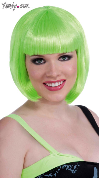 Green Vibe Wig, Neon Green Wig