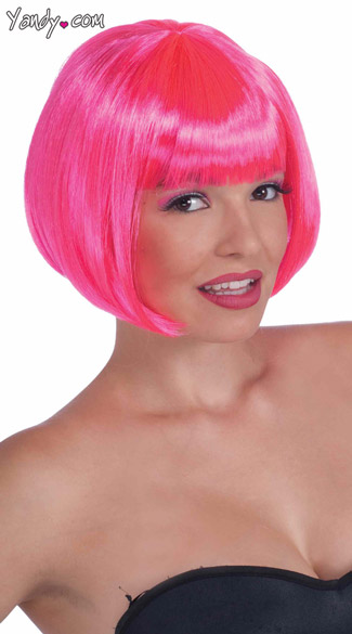 Neon Pink Bob Wig Short Pink Wigs Neon Bob Wigs