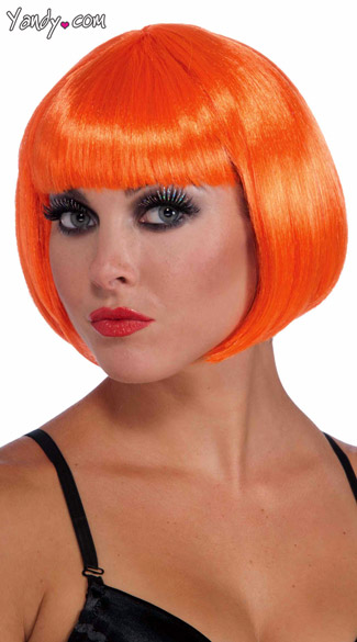 Neon Orange Bobbed Wig, Short Neon Orange Wig