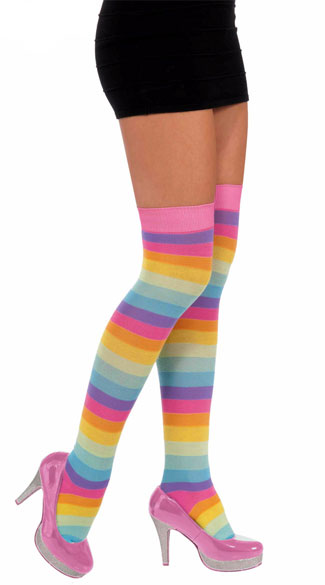 Circus Sweetie Thigh Highs, Rainbow Thigh High Stockings, Rainbow Thigh Highs